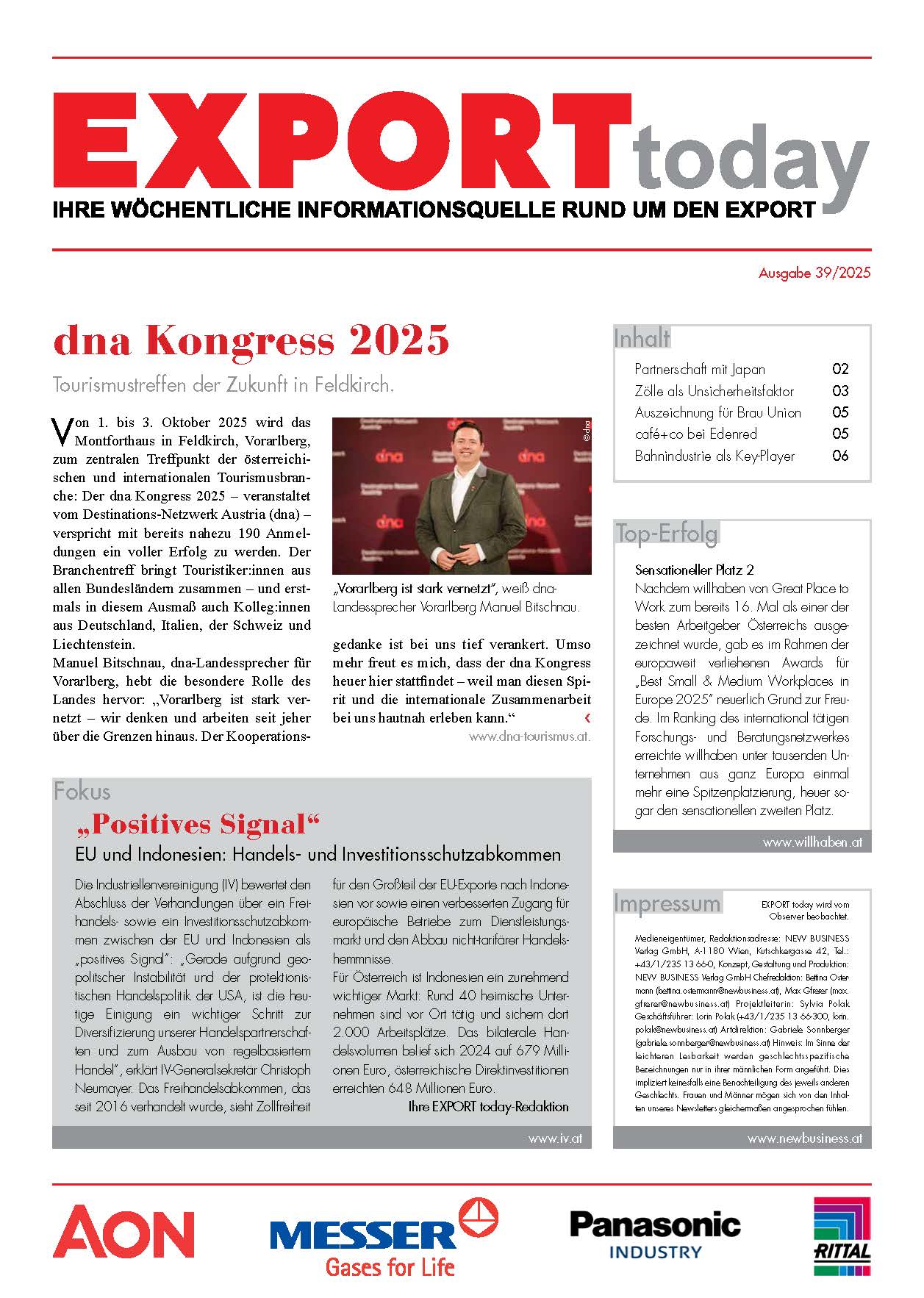 Cover: EXPORT today online - 39/2025