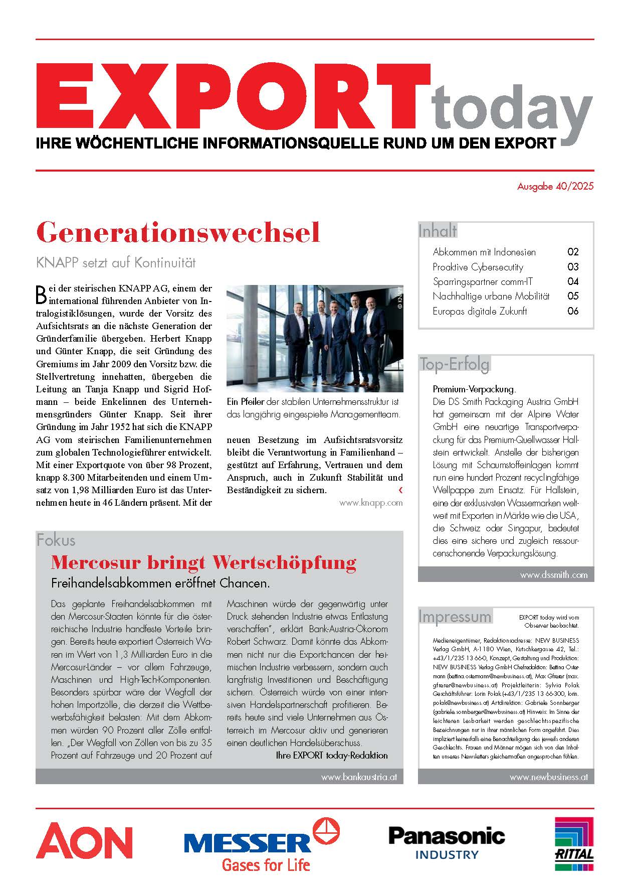 Cover: EXPORT today online - 40/2025