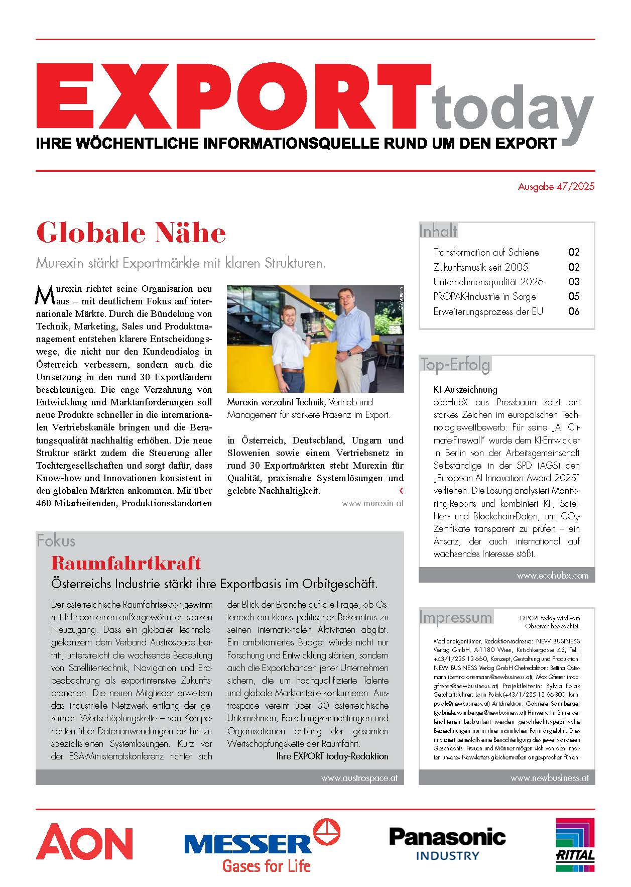 Cover: EXPORT today online - 47/2025