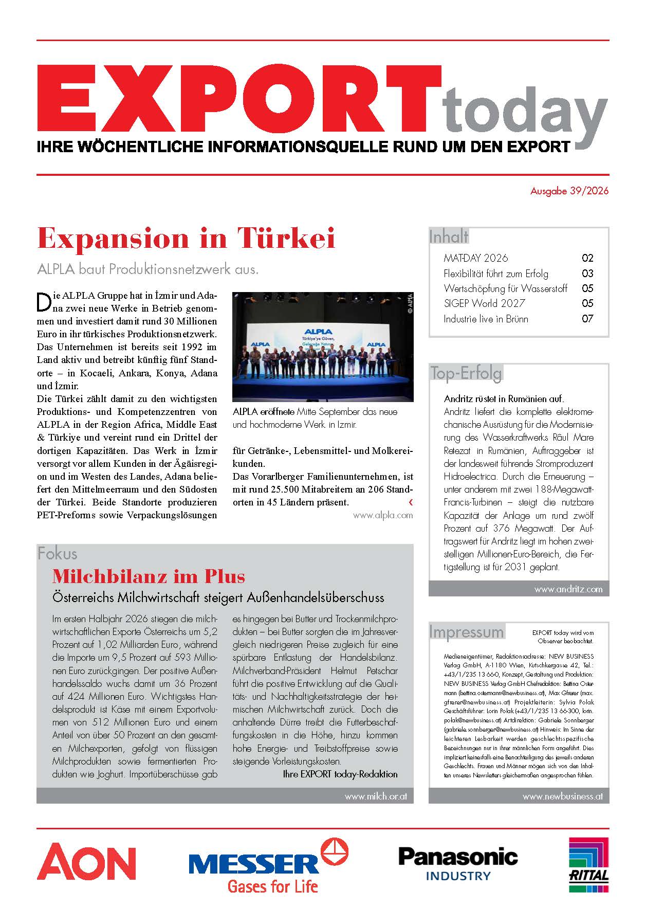 Cover: EXPORT today online - 39/2026